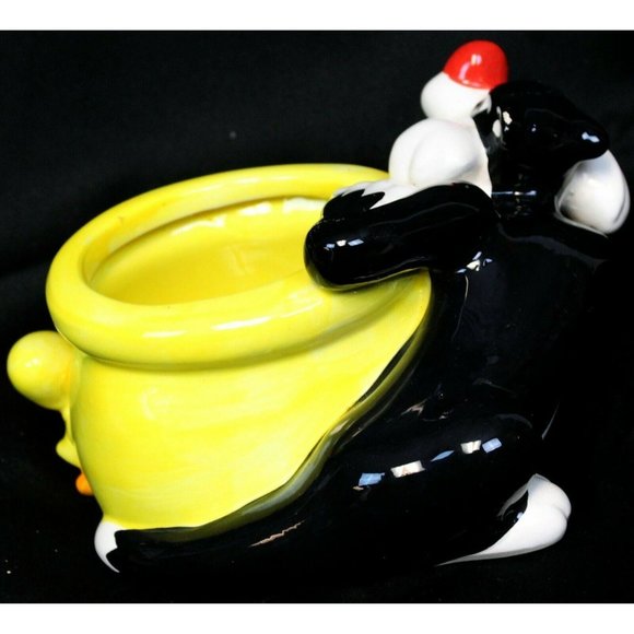 '02 Warner Bros Looney Tune Sylvester Cat Tweety Bird Flower Pot Planter Ceramic - Picture 5 of 12